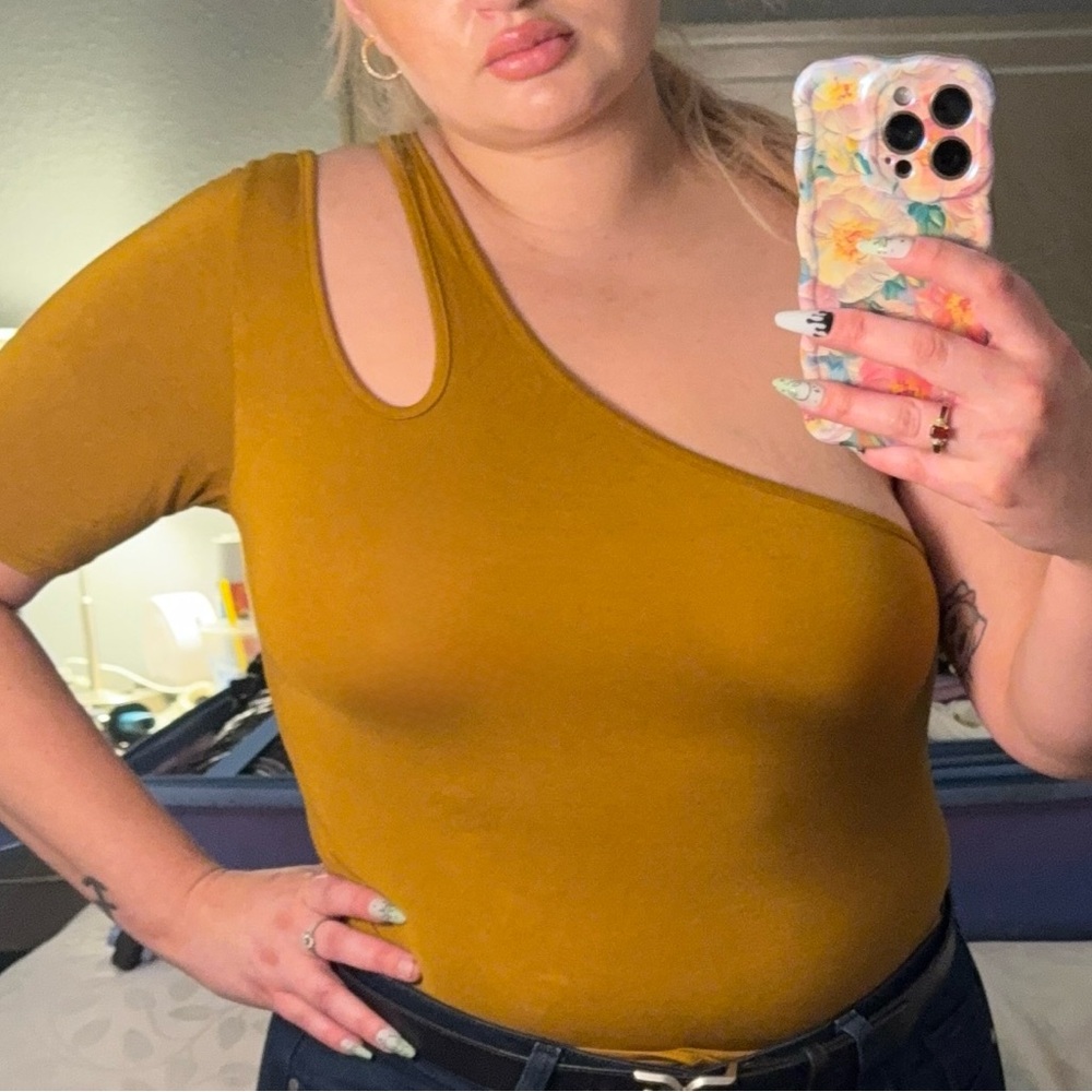 Hudson Mustard One-Shoulder Onsie L